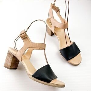 MM6 Sandals womens size 8.5 Ankle Strap Leather Two Toned Block Heel